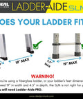 Ladder Leveler For Single And Extension Ladders, Stair Stabilizer With Anti Skid Surface size compatibility chart.
