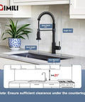 Slick Black Kitchen Faucet With Pull Down Sprayer, Hella Durable 304 Stainless Steel Construction, Lead Free Ceramic Cartridge, Sweet Dual Stream And Spray Settings For Quick Sink Cleaning Zero Leaks positioned over a modern sink.