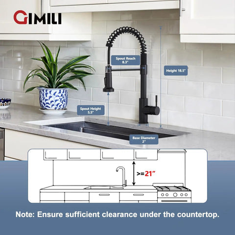 Slick Black Kitchen Faucet With Pull Down Sprayer, Hella Durable 304 Stainless Steel Construction, Lead Free Ceramic Cartridge, Sweet Dual Stream And Spray Settings For Quick Sink Cleaning Zero Leaks positioned over a modern sink.