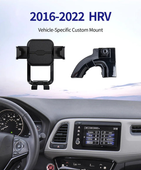 Hella Secure Custom Fit Car Phone Mount For Honda HRV 2016 To 2022 with dashboard clip and 360 rotation design.