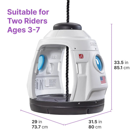 Space Capsule Swing For Kids Indoor Outdoor Playhouse Two In One Backyard Playground Set Attaches To A Playset Or Tree Safe And Secure For Ages 3 To 8 Weather Resistant Rope Makes Park Quality Fun At Home, dimensions and design details