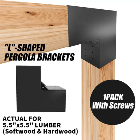 4x4 L Shaped Pergola Bracket Kit With 2 Way Wood Post Brackets For Indoor Outdoor Use And Easy Install, 90 Degree Corner Brackets For Gazebos Patios Porches And Log Cabins, Heavy Duty Galvanized Steel With Screws, 4 Pack