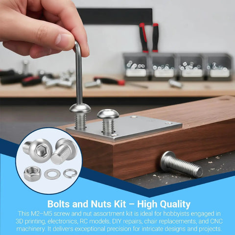 Hand using wrench on 3360Pcs Metric Machine Screw Assortment Kit M2 M3 M4 M5 304 stainless steel button head bolts