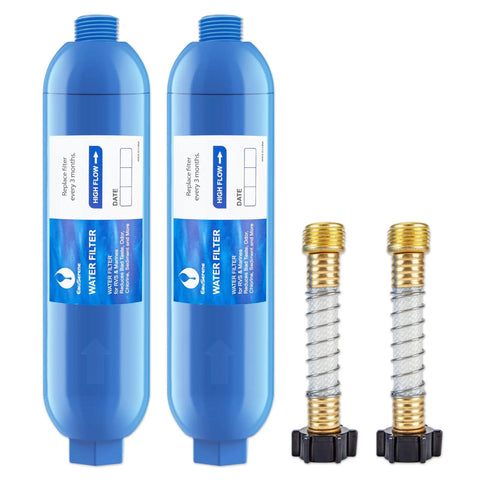 Straight Up Clean Hydration With This Rock Solid RV Water Filter Kit Featuring Advanced Inline Carbon Media And Flex Hose That Blocks Chlorine Sediment And Heavy Metals For Durable Fresh Water On The Go Sold As A Two Pack Bundle