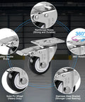 Moogiitools 2-inch stainless steel caster wheel with brake and PU wheel, set of 4 (front view)