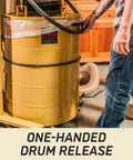 Cyclone Dust Collector With 1 Micron HEPA Filter, 3 HP, 230V Single Phase, showing one-handed drum release feature