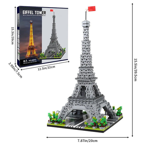 Epic Eiffel Tower Building Block Model Kit For Architecture Lovers A Realistic Paris Landmark Replica With Rich Details And Durable Pieces A Dope STEM Toy Great Gift For Builders And Collectors. ABS building block Eiffel Tower model, 39.5cm tall, shown with box