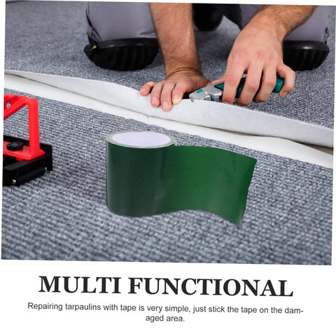 Man using Heavy Duty Repair Tape Workhorse For Greenhouses Tents Canopies RV Awnings And Boats, Waterproof Sealing Patch Kit