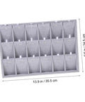 Lowkey Perfect Multi Grid Jewelry Tray For Rings And Necklaces With Smart Dividers, measuring 13.9 x 9.6 in, in dark gray fabric.