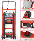 Heavy Duty Electric Stair Climbing Dolly With 1250 Watt Motor And 900 Lb Capacity, showing reinforced rail and push button controls.