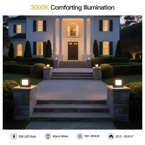 Outdoor Post Lights Hard Wired AC 100 To 240V Column Light Waterproof illuminating pathway on patio with E26 LED bulb