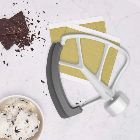 Top view of Flex Edge Beater Replacement for KitchenAid Tilt-Head Stand Mixers, 4.5-5 Quart, white with metal alloy frame.