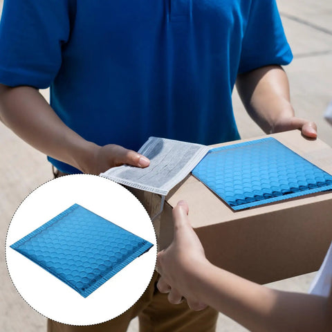 Blue Aluminum Film Bubble Mailers 50 Count, Built Tough Padded Envelopes With Self Sealing used for packaging a box