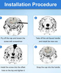 Installation steps for Two Piece RP2389 Faucet Knob Replacement For Single Knob Bathroom Sink Faucets, showing clear acrylic handle kit.