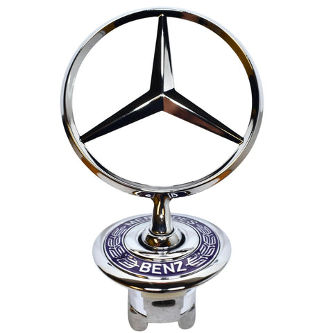Mercedes Benz Hood Emblem Badge Chrome and Blue Laurel Wreath for Vehicle Replacement, Genuine Star Emblem 140-880-02-86