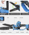 8 Inch Cordless Mini Chainsaw With Dual 2000mAh Batteries Electric Handheld Tree Trimmer showing parts and attachments
