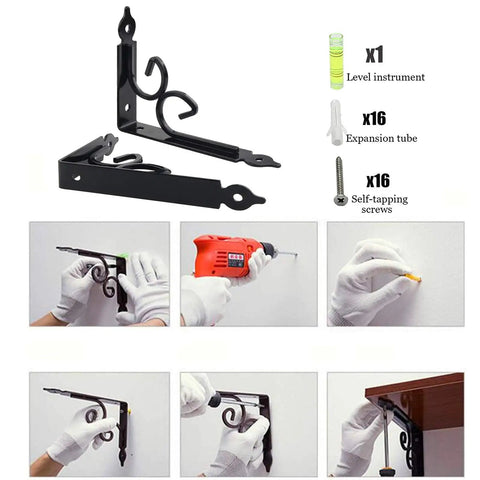 Heavy Duty L Shaped Wall Mount Bracket Set Slick Rust Resistant Metal Shelf Support Frame For Hanging Baskets And Sweet Home Storage Setup White Corner Braces installation steps and tools.