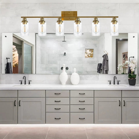 4 Light Matte Black Bathroom Vanity Light Fixture With Seeded Glass Shades Farmhouse Wall Mount Bar Light above mirror