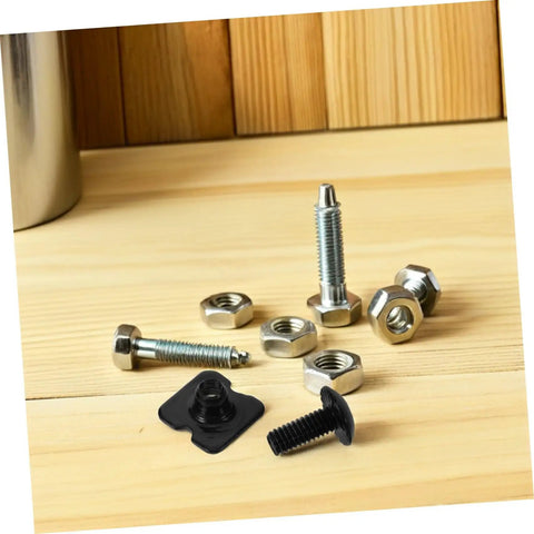Black Football Backplate Screws Set Metal Hardware For Secure Shoulder Pad Mounts Quick Assembly For Football Gear Rugged Backplate Fasteners Game Ready Replacement Kit For Training And Games, black screws and nuts on wood