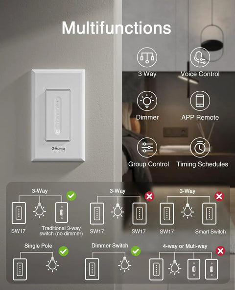 Image of Single Pole Smart Dimmer Switch With Neutral Wire Required 2.4GHz WiFi Works With Alexa Google Home UL Certified White Four Pack