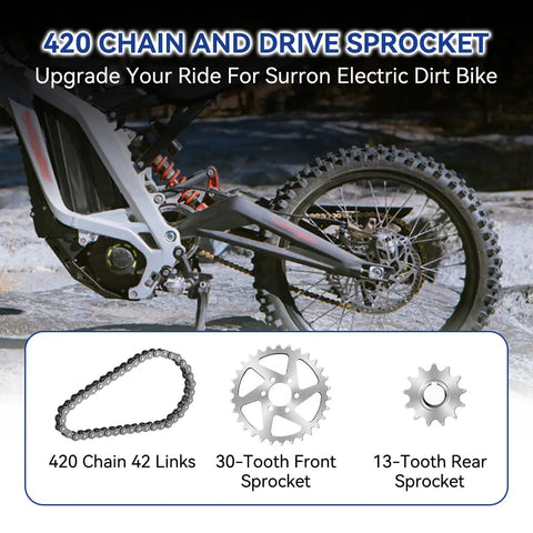 Chain Drive Sprocket Kit For Sur Ron Light Bee X Segway X160 X260 Electric Dirt Bike 420 Chain 42 Link With 30T Front Sprocket And 13T Rear Sprocket LBX LBS Compatible