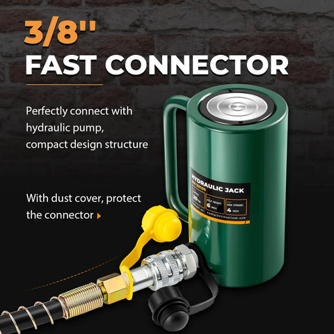 3/8 inch fast connector on 10 Ton Single Acting Hydraulic Ram Jack For Heavy Duty Lifting With 4 Inch Stroke