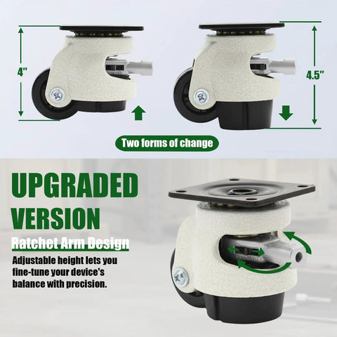 Heavy Duty Leveling Casters Set Of 4 With Ratchet Handle Industrial Casters For Workbench Support features adjustable height ratchet design.