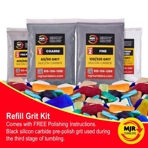 Refill Grit Kit with Top Notch 12,000 Grit Sub Micron Aluminum Oxide Extreme Polish for 6 lb Tumblers, products displayed