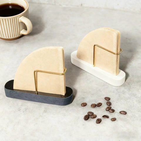 Marble And Brass Cone Coffee Filter Holder Stand For V60 Filters Size 01 02 04 Thick Anti Slip Base Easy Access Organizer For Your Home Barista Setup Black with coffee beans