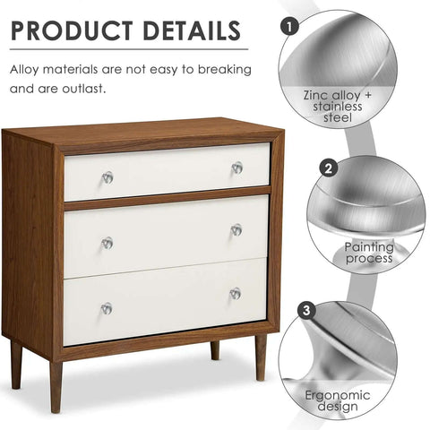 60 Pack Silver Cabinet Knobs Round Drawer Knobs and Pulls Heavy Duty Zinc Alloy Handles on wooden dresser detail