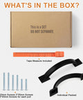 Box contents of 10 Pack Matte Black Cabinet Pulls With 3 Inch Hole Center 76mm Zinc Alloy Drawer Handles, screws, tape measure