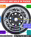 Inline Skate Wheels 80mm Outdoor Asphalt Formula 8 Pack Black High Rebound SHR Polyurethane Replacement Wheels For Street Skating And Roller Derby With Smooth Roll And Strong Grip, 85A hardness, 24mm width, ABEC-9 bearings, 8mm bore, decorative design, pack of 8.