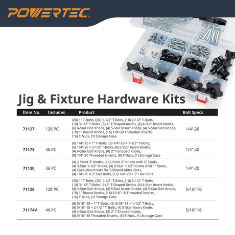 Heavy Duty T Track Knob Kit With Threaded Knobs And 5/16-18 T Slot Bolts in a kit for woodworking jigs, router tables.