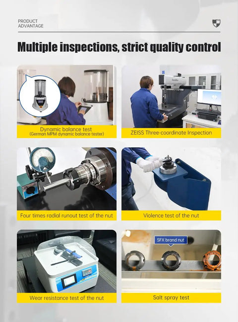 Multiple inspections with German MPM balance tester and ZEISS inspection for Top Shelf Heavy Duty High Speed Collet Clamping Nut M50 X 1.5 Metric Thread 5 Pack.