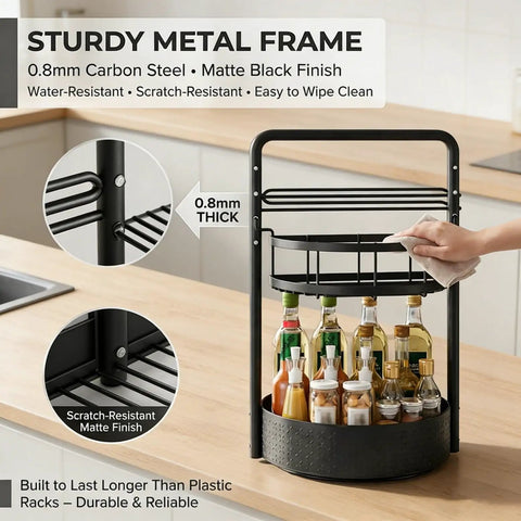Rotating Spice Rack With Paper Towel Holder, 2 Tier Lazy Susan For Spices And Seasonings on kitchen counter