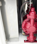 Heavy Duty Pneumatic Chip And Sludge Remover For CNC Machining Shops No Sweat 220V 1PH filter showing red pump and internal components.