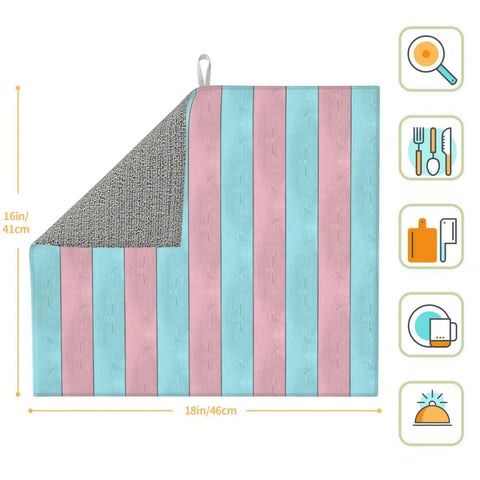 Pink Green Wood Grain Print Dish Drying Mat For Kitchen Counter, Must Have Ultra Absorbent Microfiber Drying Pad, 16x18 Inch