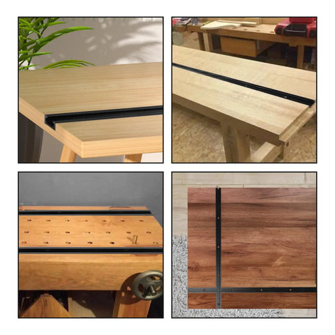 48 Inch Aluminum T Track Set For Woodworking on wooden benches and tables, showing double cut profile and predrilled mounting holes