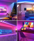 Indoor RGB LED Strip Lights 16.4ft 5050 SMD With Remote and 24V Power Adapter used in various room settings for ambient decor