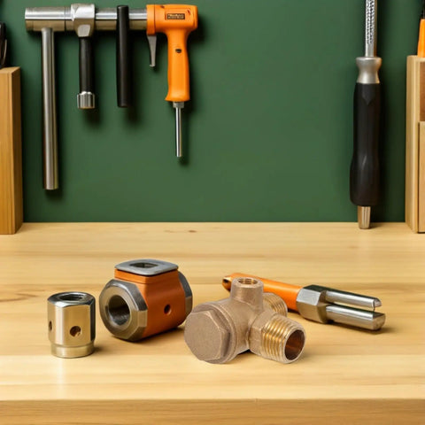 Copper One Way Check Valve For Air Compressors 20mm Connector Quiet Industrial Pro Grade Spare Part With Three Port Tee For Flexible Pipe Connections In Workshop Use Anti Backflow Safety on wooden bench