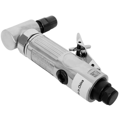 Hella Versatile 1/4 Inch Air Angle Die Grinder With Bendable 90 Degree Pivot Head Variable Speed Aluminum Body Pneumatic Tool close-up view.