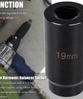 19mm Harmonic Balancer Socket Tool for Honda with Half Inch Drive shown with pneumatic impact wrench