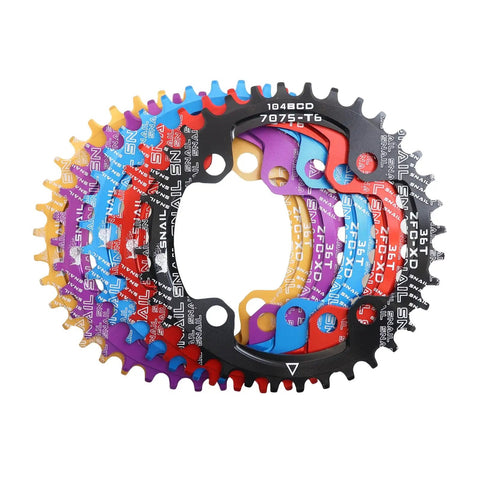 Colorful 104 BCD Narrow Wide Round MTB Chainring 30T to 52T for 1x Drivetrain Ultralight Badass Black Aluminum, Shimano Compatible