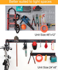 White Slatwall Garage Storage System with Wall Mount Panels, 96 Inch Total, Includes Adjustable Metal Hooks; tools organized