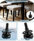 Heavy Duty Furniture Levelers 12 Pack Adjustable Leveling Feet With T Nut Kit For Tables Cabinets Sofas Ridiculously Solid Large Base Backs Up 2640 Pounds Stops Every Wobble Cold, black leveler in use under a chair.