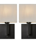 Hardwired Modern White Fabric Wall Sconce Dual Switch On Off Indoor Lighting for Bedroom, showing dual lamps with black rods.