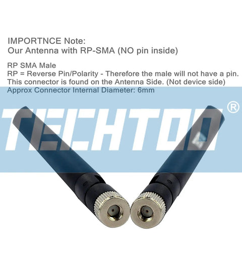 Close-up of Dual Band 7dBi WiFi Antenna With RPSMA Connector showing the RP SMA male connector and tech specifications.