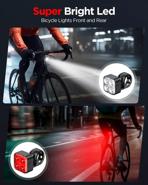 Rechargeable Front And Rear Bike Lights Set With USB Charging Four Modes IPX4 Waterproof Easy Install Epic For City Everyday Commuting And Road Rides 2 Pack