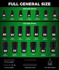 Heavy Duty Impact Bolt And Nut Extractor Kit 25 Pcs with 3/8 Inch and 1/2 Inch Drive Remover Sockets Metric 8-27Mm sizes displayed