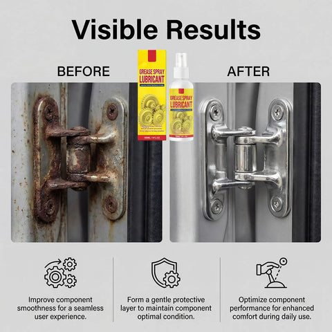 Heavy Duty Rust Remover And Anti Rust Lubricant Spray Doing The Heavy Lifting On Stuck Chains And Gears While Clearing Gunk And Leaving Zero Mess Behind For Tight Spots Anytime You Gotta Fix Something. Before and after showing rusted and clean door hinge.